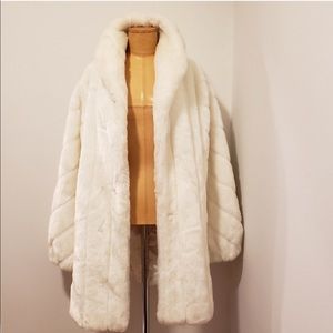 White Faux Fur Coat L Vintage Long